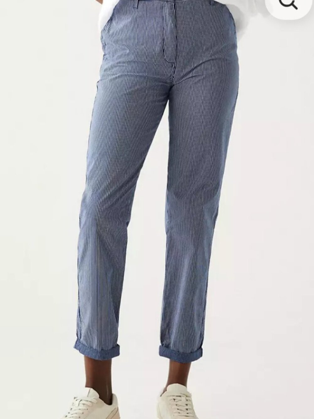 M&S Navy Pinstripe Cotton Chinos Size 14 Stretch Ankle Pants EUC - Picture 2 of 12